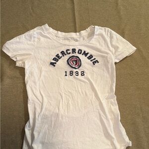 Abercrombie & Fitch White Crewneck Tee with Navy Logo